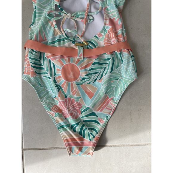 Kenny Flowers Swim One Piece Swimsuit Hawaiian Floral NO BELT - Picture 9 of 10